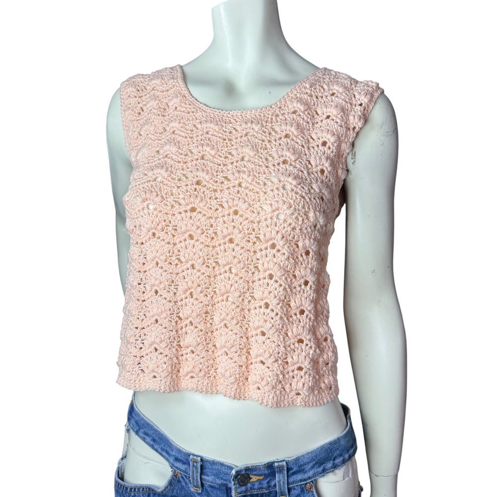Vintage Handmade Crochet Tank‎ Top Peach